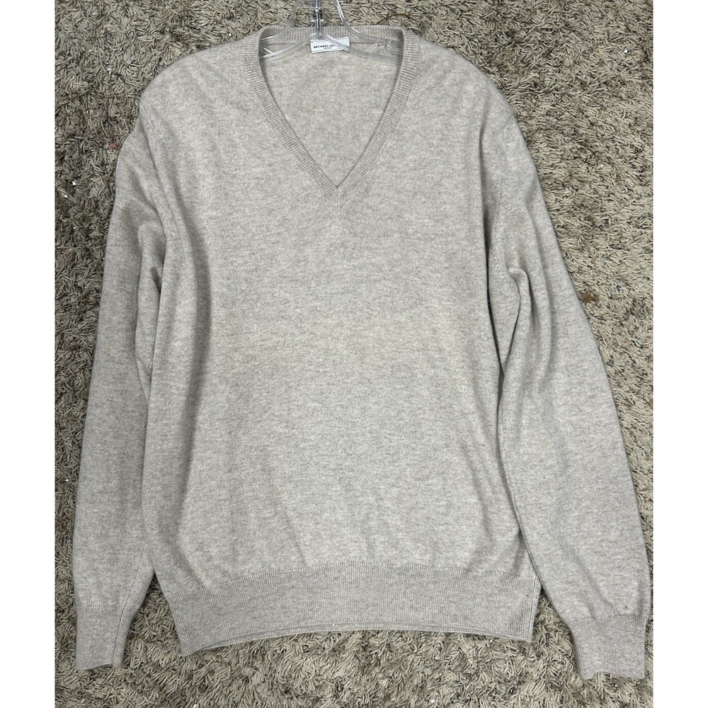 Monteverdi Milano Mens Size 54 Beige Long Sleeve V-Neck Cashmere Sweater (M2)